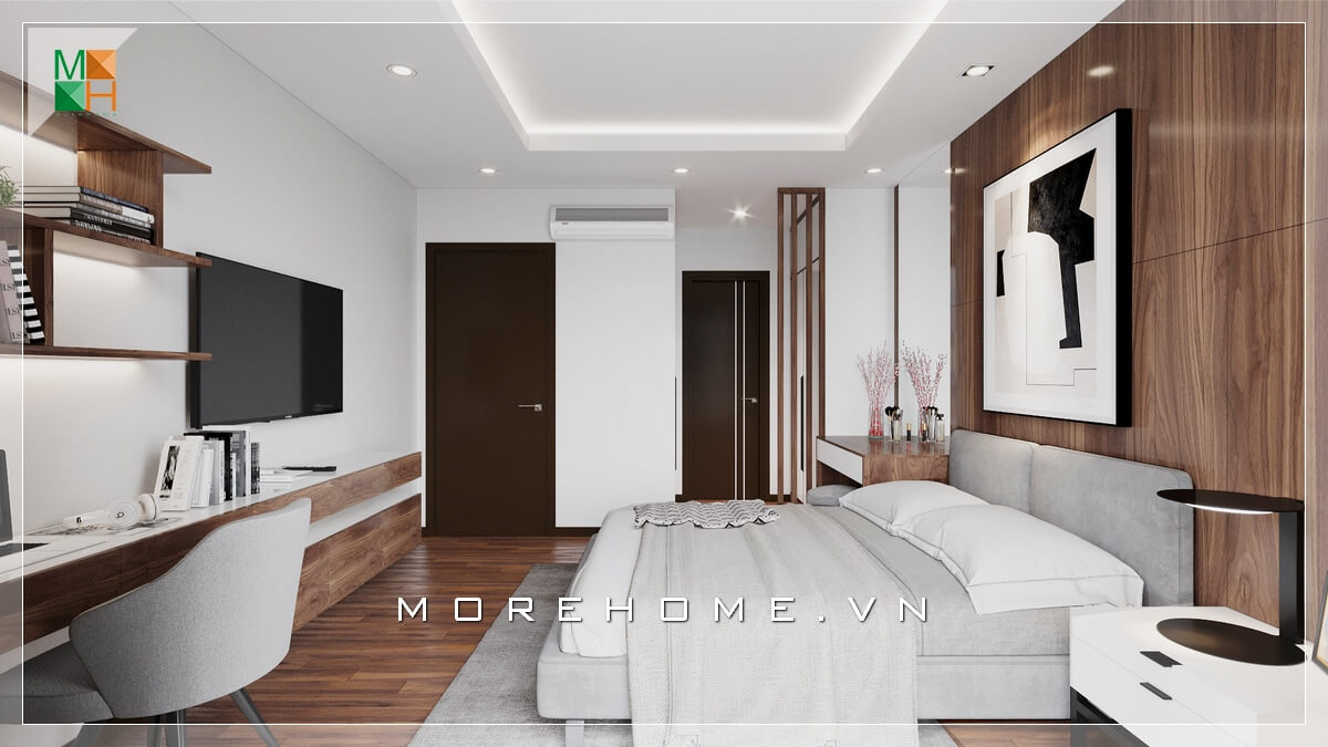 Chiêm ngưỡng mẫu thiết kế không gian phòng ngủ chung cư, nhà phố, biệt thự rất tiện nghi và sang trọng. Cách bày trí nội thất phòng ngủ hiện đại và khoa học. <a href='https://thietkenoithat.com.vn'>Thiết kế nội thất</a> phòng ngủ chung cư hiện đại