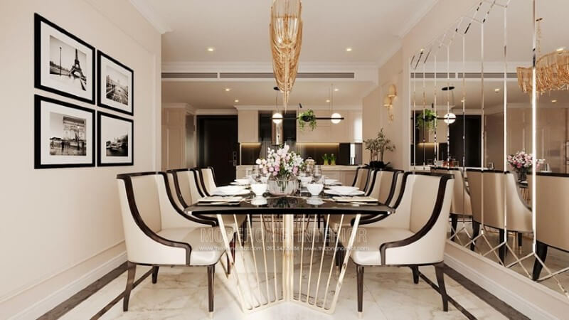 Nội thất phòng ăn chung cư phong cách tân cổ điển Mẫu thiết kế nội thất chung cư đẹp