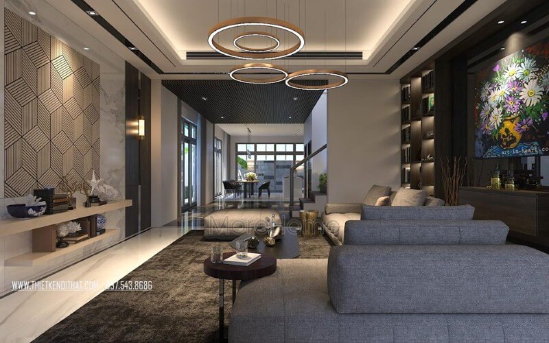 Sắp xếp tầng 1 đẹp, sang trọng cho nhà phố, biệt thự với ý tưởng thiết kế phòng khách liền phòng ăn theo phong cách hiện đại. Thiết kế nội thất phòng khách biệt thự