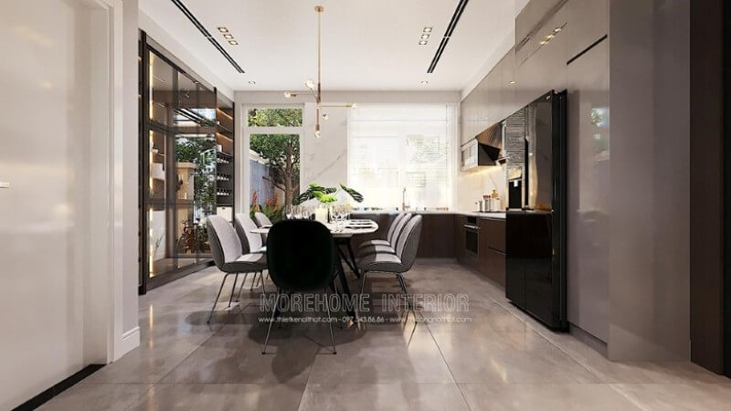 Thiết kế nội thất phòng bếp biệt thự phong cách hiện đại sang trọng gắn liền phòng ăn Thiết kế phòng bếp, tủ bếp đẹp
