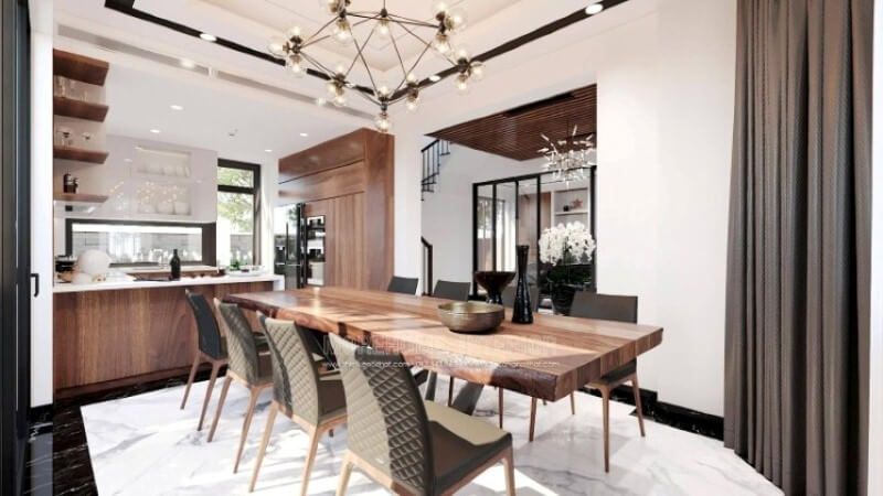 Mẫu tủ bếp hiện đại hình chữ U với thiết kế bàn đảo liền mạch sẽ là một gợi ý tuyệt vời cho mẫu phòng bếp vuông vắn mà không cần bỏ ra quá nhiều diện tích.