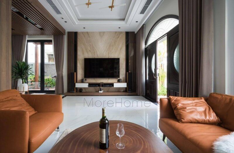 Công trình sản phẩm thi công vách đá ốp tivi tại phòng khách biệt thự Vinhomes Imperia Hải Phòng