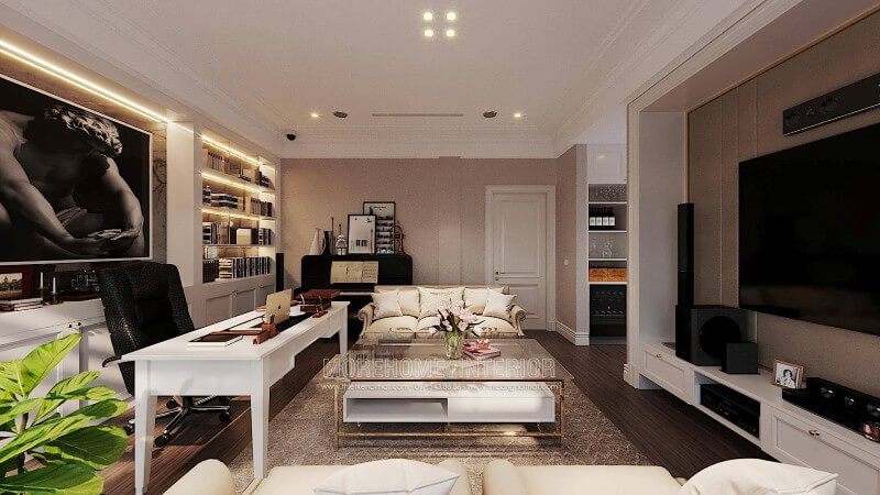 Sản phẩm bàn làm việc gỗ hiện đại phun sơn màu trắng đẹp cho phòng làm việc tại nhà