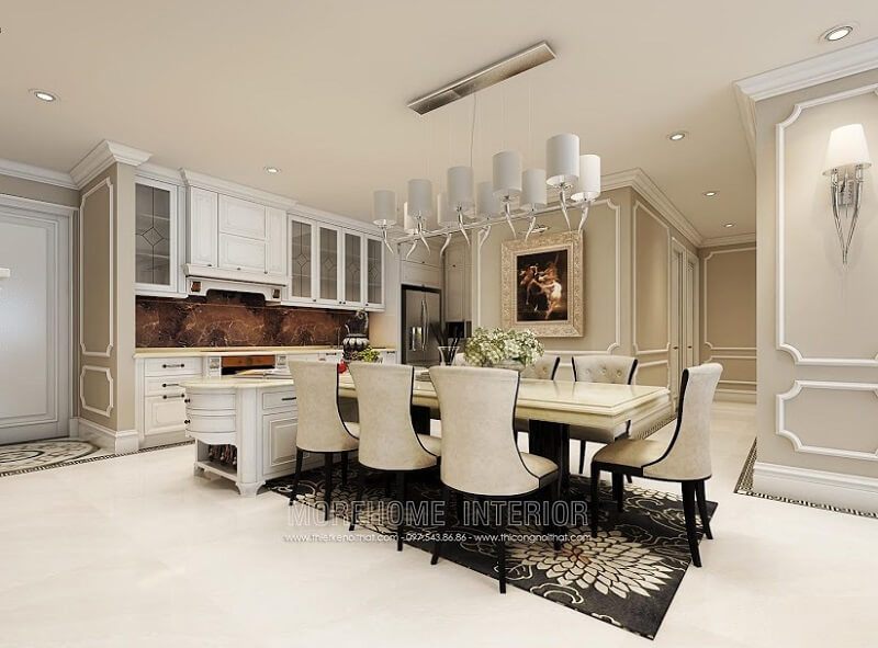 Bộ bàn ăn biệt thự cao cấp với thiết kế sang trọng, tinh tế với 6 ghế ăn gỗ tự nhiên bọc da mang đến một không gian phòng ăn mơ ước cho gia chủ