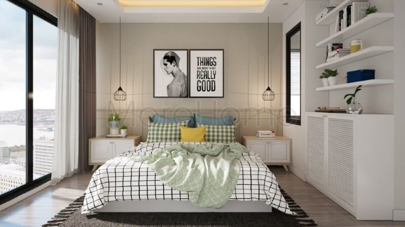 Thiết kế nội thất phòng ngủ chung cư hiện đại, thanh thoát mà không kém phần tiện nghi
