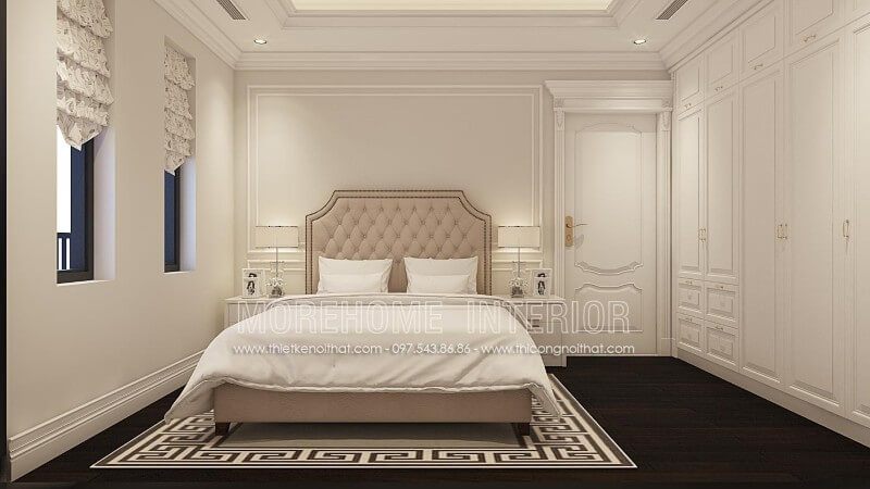 Mẫu giường ngủ chung cư cao cấp được thiết kế với phần chân giường thấp tạo nên độ thoáng cho căn phòng