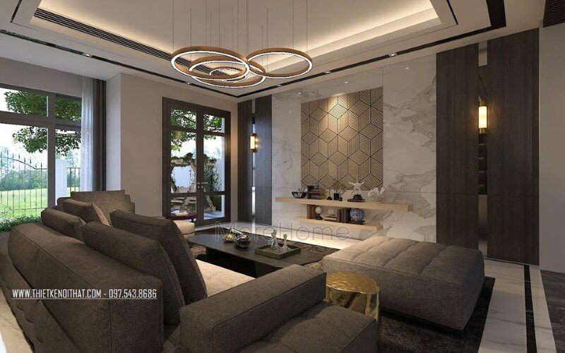 Thiết kế nội thất phòng khách hiện đại, đẹp, độc đáo từ đồ nội thất cao cấp cùng cách bố trí độc đáo.