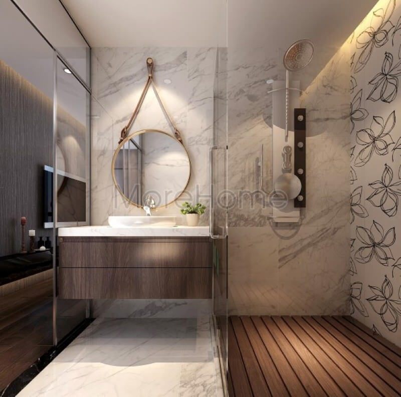 Gương tròn treo dây da giúp gia đình có thể trang trí và sử dụng trong không gian phòng tắm một cách thuận tiện và phù hợp với nhu cầu sinh hoạt của họ.