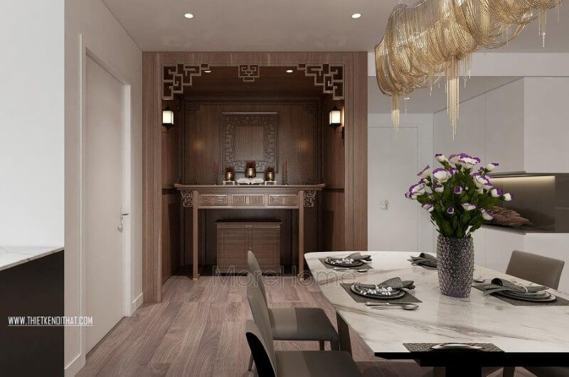 đẹp mắt Thiết kế nội thất cho phòng thờ chung cư cao cấp với sự tinh tế, sang trọng và đẹp mắt.