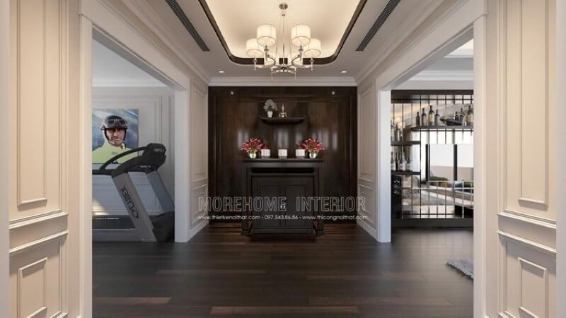 Chọn chất liệu gỗ tự nhiên cao cấp với tone màu nâu trầm sang trọng để tạo nên không gian thờ cúng gia tiên thành kính và sang trọng.